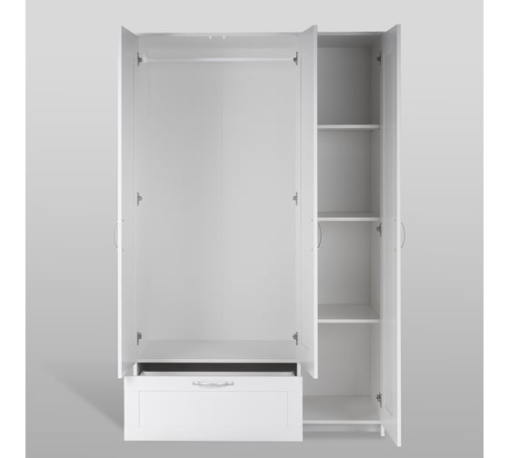 Шкаф Шведский Стандарт СИРИУС 3 двери и 1 ящик, 117x50x190 см, белый 2.02.01.030.1