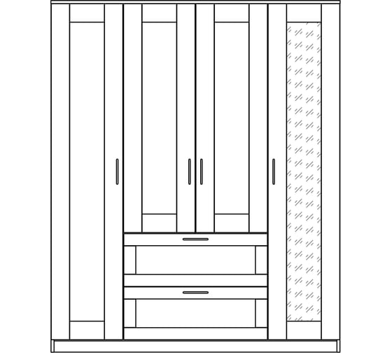 Шкаф Шведский Стандарт СИРИУС 4 двери и 2 ящика с зеркалами, 156x50x190 см, белый 2.02.01.091.1