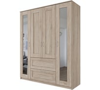 Шкаф Гуд ЛАКК СИРИУС 4 двери и 2 ящика с зеркалами, 156x50x190 см, бежевый, дуб сонома 2.02.01.092.3