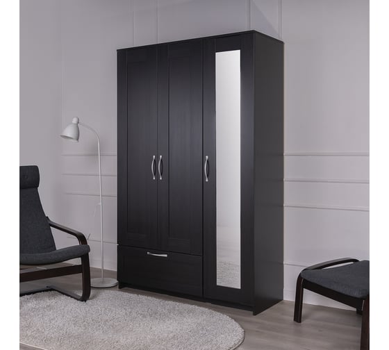 Шкаф Шведский Стандарт СИРИУС 3 двери и 1 ящик 117x50x190 см, черный, дуб венге 2.02.01.030.5