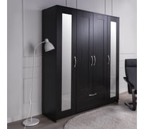 Шкаф Шведский Стандарт СИРИУС 4 двери и 1 ящик с зеркалами, 156x50x190 см, черный, дуб венге 2.02.01.042.5
