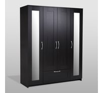 Шкаф Гуд ЛАКК СИРИУС 4 двери и 1 ящик с зеркалами, 156x50x190 см, черный, дуб венге 2.02.01.042.5