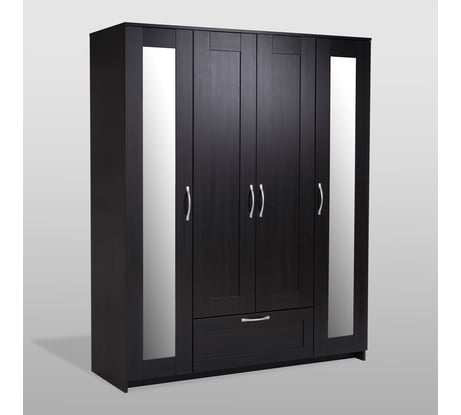 Шкаф Гуд ЛАКК СИРИУС 4 двери и 1 ящик с зеркалами, 156x50x190 см, черный, дуб венге 2.02.01.042.5