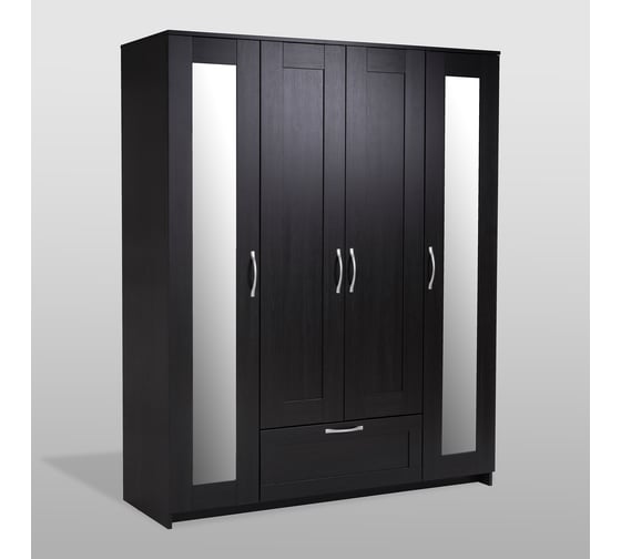 Шкаф Шведский Стандарт СИРИУС 4 двери и 1 ящик с зеркалами, 156x50x190 см, черный, дуб венге 2.02.01.042.5