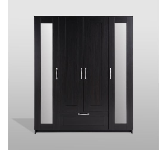 Шкаф Шведский Стандарт СИРИУС 4 двери и 1 ящик с зеркалами, 156x50x190 см, черный, дуб венге 2.02.01.042.5