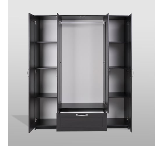 Шкаф Шведский Стандарт СИРИУС 4 двери и 1 ящик с зеркалами, 156x50x190 см, черный, дуб венге 2.02.01.042.5