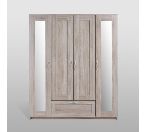 Шкаф Шведский Стандарт СИРИУС 4 двери и 1 ящик с зеркалами, 156x50x190 см, бежевый, дуб сонома 2.02.01.042.3