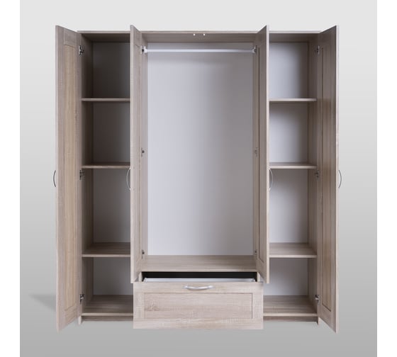 Шкаф Шведский Стандарт СИРИУС 4 двери и 1 ящик с зеркалами, 156x50x190 см, бежевый, дуб сонома 2.02.01.042.3