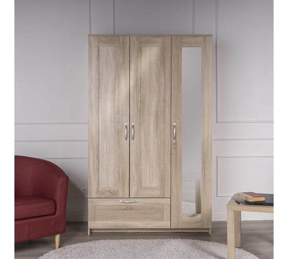 Шкаф Шведский Стандарт СИРИУС 3 двери и 1 ящик, 117x50x190 см, бежевый, дуб сонома 2.02.01.030.3