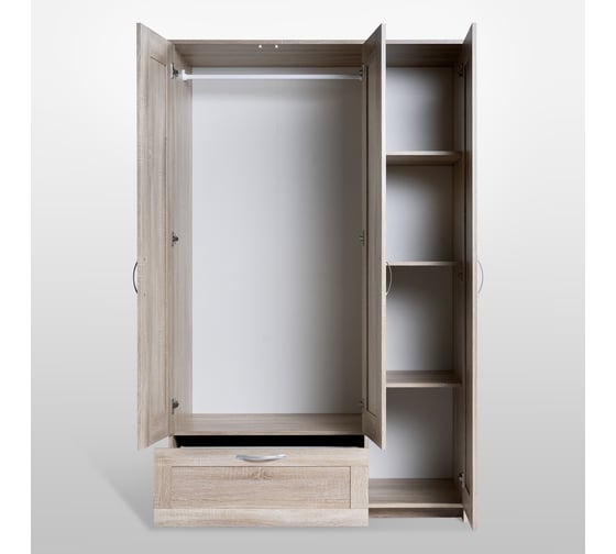 Шкаф Шведский Стандарт СИРИУС 3 двери и 1 ящик, 117x50x190 см, бежевый, дуб сонома 2.02.01.030.3