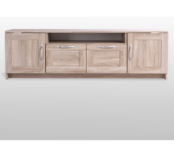 Тумба для ТВ Шведский Стандарт СИРИУС 2 двери и 2 ящика, 156x41x47 см, бежевая, дуб сонома 2.02.03.330.3