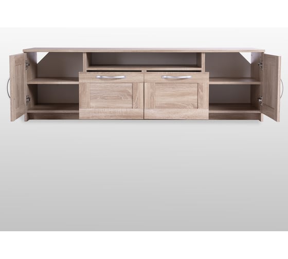 Тумба для ТВ Шведский Стандарт СИРИУС 2 двери и 2 ящика, 156x41x47 см, бежевая, дуб сонома 2.02.03.330.3