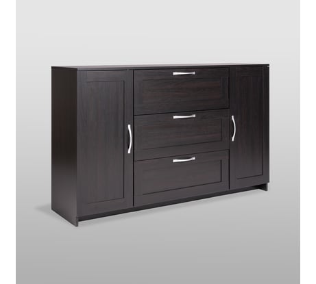 Тумба Гуд ЛАКК СИРИУС 2 двери и 3 ящика, 156x41x94 см, черная, дуб венге 2.02.03.290.5