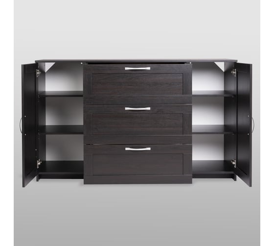 Тумба Гуд ЛАКК СИРИУС 2 двери и 3 ящика, 156x41x94 см, черная, дуб венге 2.02.03.290.5