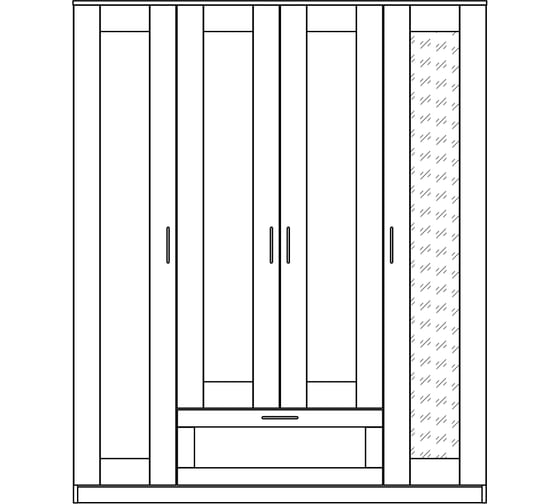 Шкаф Шведский Стандарт СИРИУС 4 двери и 1 ящик с зеркалами, 156x50x190 см, белый 2.02.01.041.1