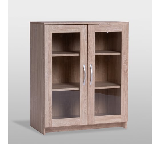 Тумба Шведский Стандарт СИРИУС 2 двери со стеклом, 78x41x94 см, бежевая, дуб сонома 2.02.03.360.3 1