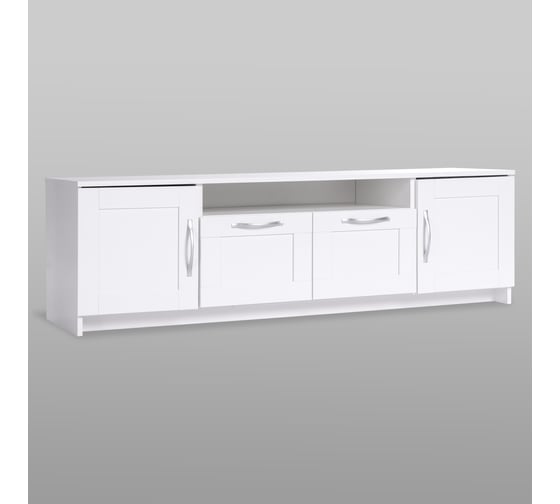 Тумба для ТВ Шведский Стандарт СИРИУС 2 двери и 2 ящика, 156x41x47 см, белая 2.02.03.330.1