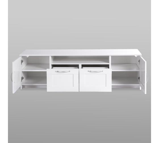 Тумба для ТВ Шведский Стандарт СИРИУС 2 двери и 2 ящика, 156x41x47 см, белая 2.02.03.330.1