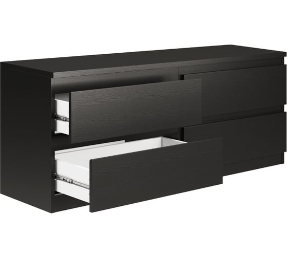 Тумба для ТВ Шведский Стандарт КАСТОР 4 ящика, 129x39x54 см, черная, дуб венге 2.03.03.100.5