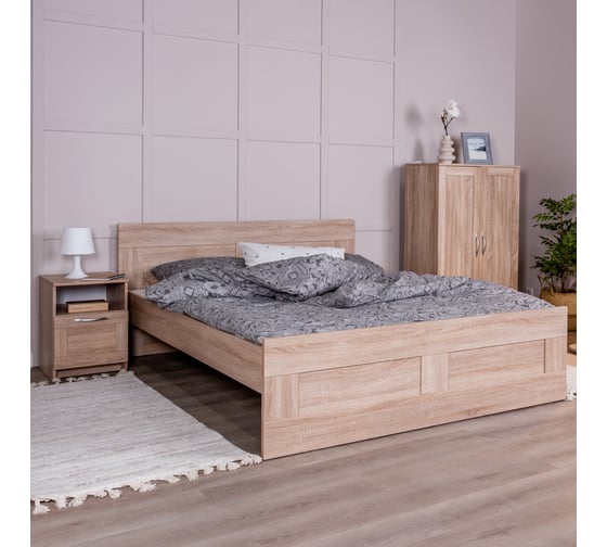 Кровать Шведский Стандарт СИРИУС двуспальная, 205x166x82 см, бежевая, дуб сонома 2.02.04.200.3