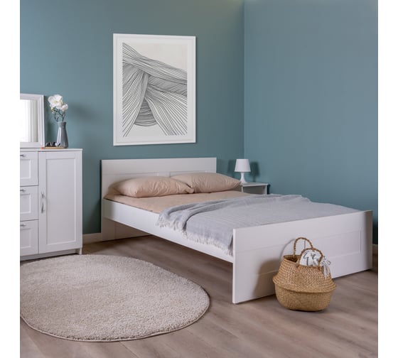 Кровать Шведский Стандарт СИРИУС двуспальная, 205x146x82 см, белая 2.02.04.190.1