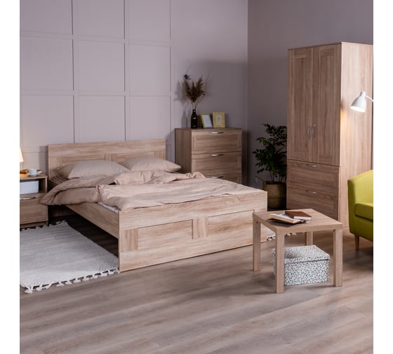 Кровать Шведский Стандарт СИРИУС двуспальная, 205x146x82 см, бежевая, дуб сонома 2.02.04.190.3