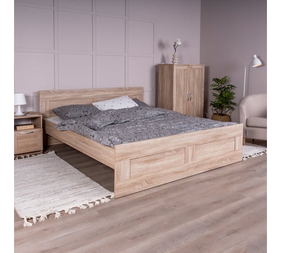 Кровать Шведский Стандарт СИРИУС двуспальная, 205x186x82 см, бежевая, дуб сонома 2.02.04.210.3