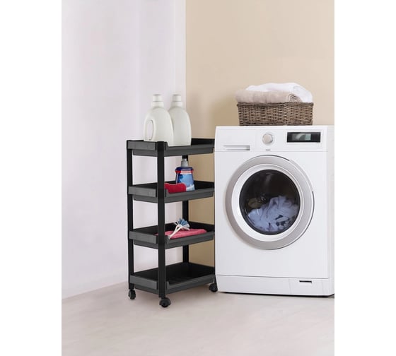 Широкая передвижная этажерка HOMSU черная, 4 яруса HOM-1396