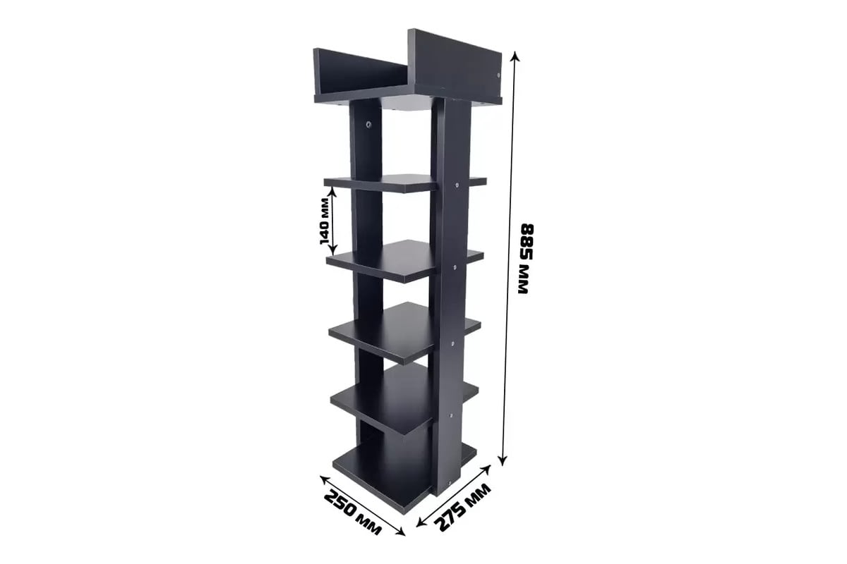 Обувница-этажерка в прихожую URM 6 полок, МДФ, 88.5x25x27.5 см, черная  D00608