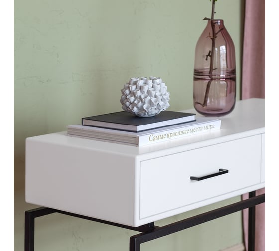 Консоль GreenWeen KARIN 1100x400x800, черный каркас, верх МДФ, цвет SNOW WHITE, 2 ящика GW-KONS-KARIN-1100B-SW
