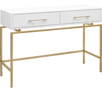 Консоль GreenWeen KARIN 1100x400x800, золотой каркас, верх МДФ, цвет SNOW WHITE, 2 ящика GW-KONS-KARIN-1100G-SW