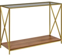 Консоль GreenWeen GARDA 1100x400x820, золотой каркас, столешница тонированное стекло, ЛДСП, орех GW-KONS-GARDA-1100G-GW