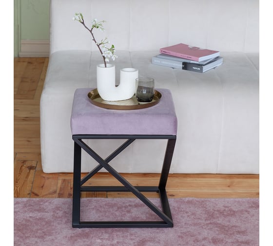 Пуф GreenWeen Chelsea 400x400x450, черный каркас, сидение велюр цвет Dusty Pink GW-CH400B-DP