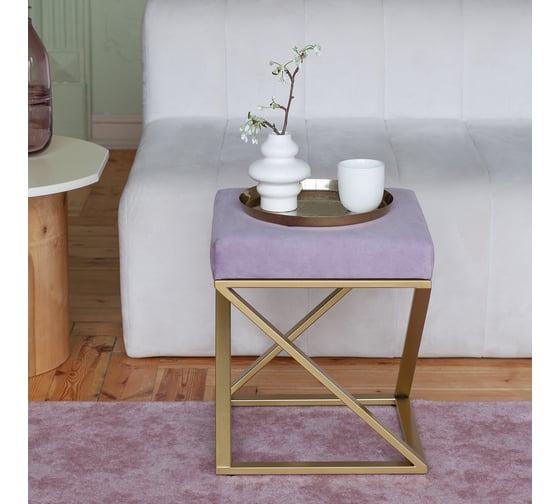 Пуф GreenWeen Chelsea 400x400x450, золотой каркас, сидение велюр цвет Dusty Pink GW-CH400G-DP