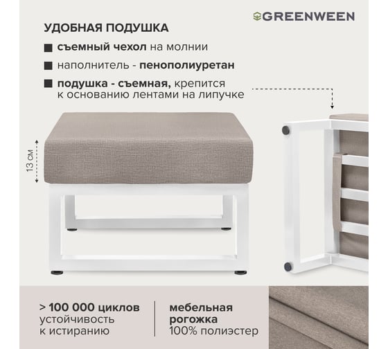 Пуф GreenWeen SANTORINI c подушкой, белый, алюминий, 700x670x450 GW-PUF-SANTORINI-W