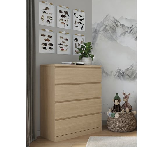 Комод Шведский Стандарт Варма, 4 ящика, 80x100x40, шпон дуб, беленый S00258