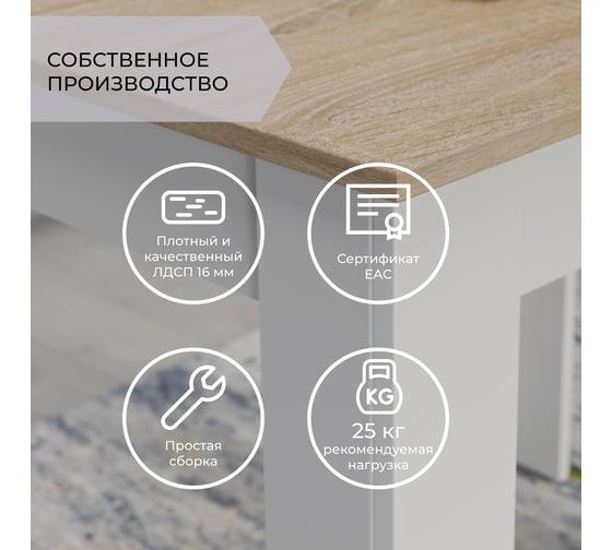 Обеденный стол ТриЯ Промо Тип 1 Белый/Дуб сонома светлый 215527