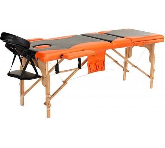 Массажный стол Atlas Sport 60 см складной 3-с деревянный, черно-оранжевый 2071000046068