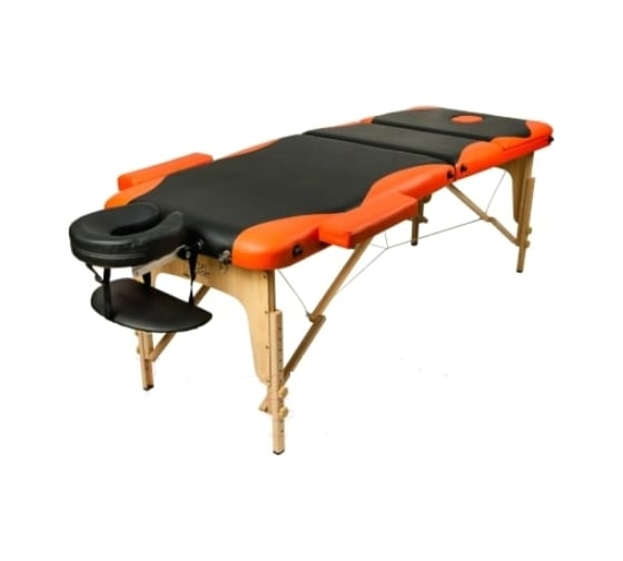 Массажный стол Atlas Sport 60 см складной 3-с деревянный, черно-оранжевый 2071000046068