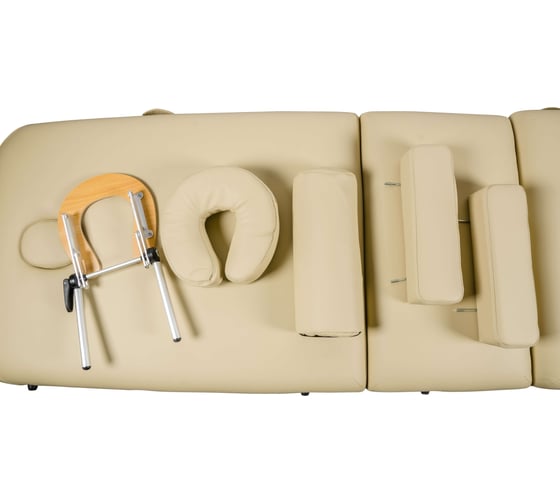 Массажный стол Atlas Sport 70 см XXL PRO с валиком, с memory foam складной 3-с деревянный, бежевый 2071000067049
