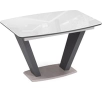 Стеклянный стол Woodville Петир 120(160)х80 см, ультра белый/гриджио/камень серый 517334