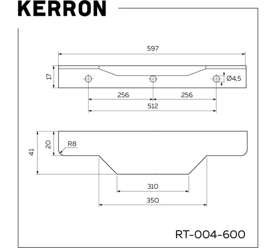 Торцевая ручка Kerron 600 мм, матовый черный RT-004-600 BL