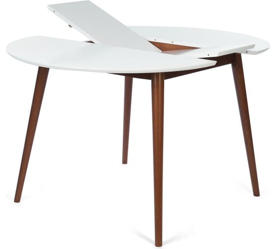 Обеденный стол Tetchair Bosco (боско) круглый, раскладной, основание бук, столешница МДФ, 100x75x100+30 см, белый + коричневый 13997