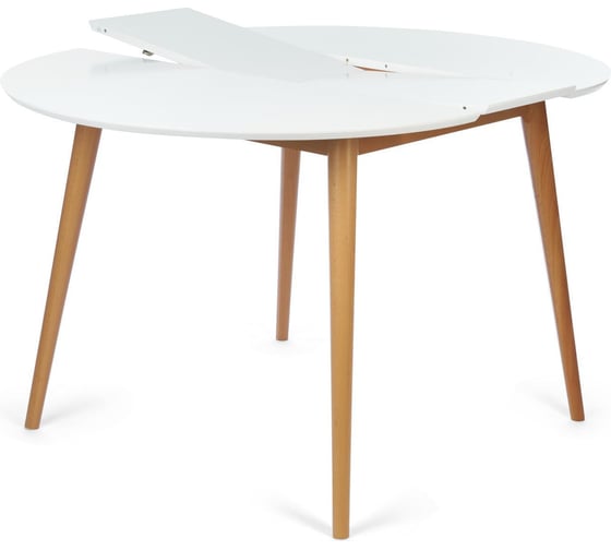 Обеденный стол Tetchair Bosco (боско) круглый, раскладной, основание бук, столешница МДФ, 100x75x100+30 см, белый + натуральный бук 13993