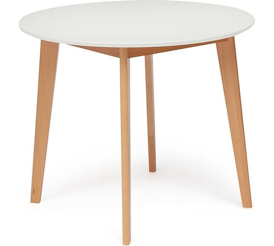 Обеденный стол Tetchair Bosco (боско) основание бук, столешница МДФ, d 900 мм, белый + натуральный бук 10468 1