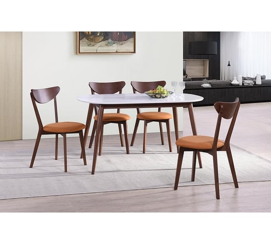 Обеденный стол Tetchair Max (макс) основание бук, столешница МДФ, 140x80x75 см, белый + коричневый 10465