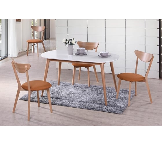 Обеденный стол Tetchair Max (макс) основание бук, столешница МДФ, 140x80x75 см, белый + натуральный бук 10462