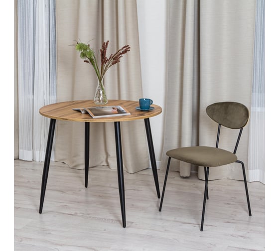 Стол Tetchair Uranus ЛДСП/металл, 90x90x77 см, дуб вотан/черный 19315