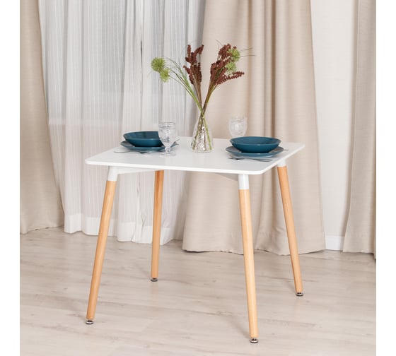 Стол Tetchair John (mod. t1003) МДФ/дерево, 80x80x75 см, white (белый) / natural (натуральный) 15173