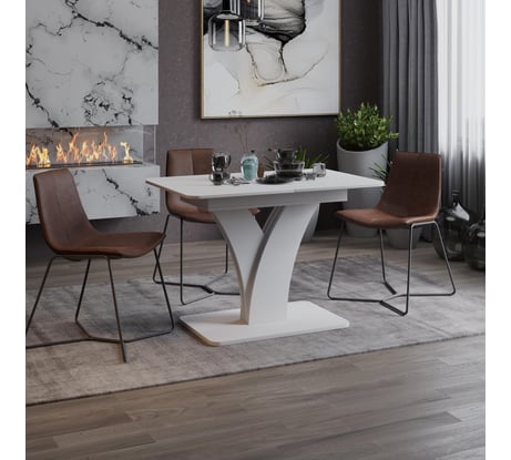 Обеденный раздвижной стол ТриЯ Люксембург тип 2, белый/стекло белое матовое 199998